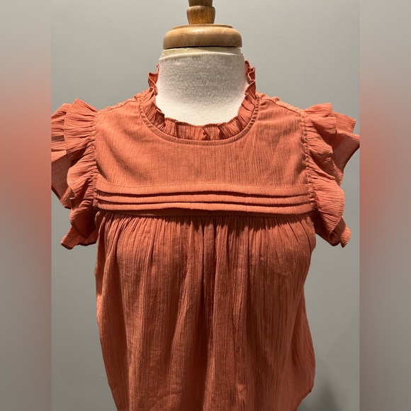 Pinch Flutter sleeve pleated top Size Medium
color burnt orange - Picture 4 of 7